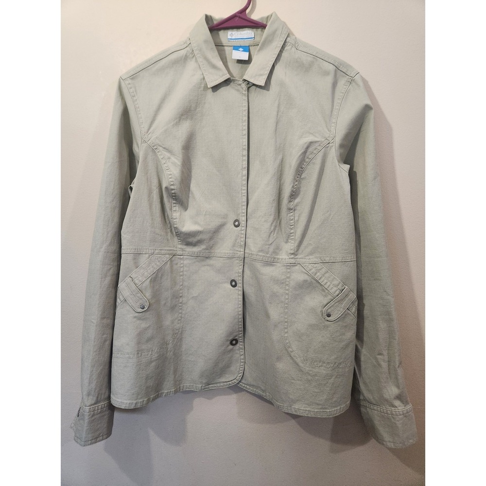 Columbia‎ Womens Khaki Tan Cotton Utility Snap Front Jacket Coat EL7622 Size L